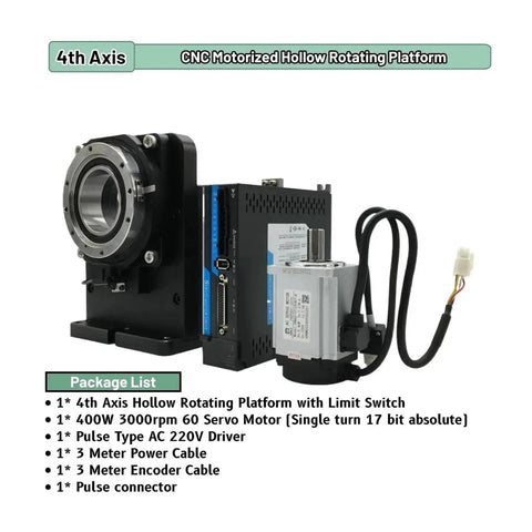 Heavy Duty Fourth Axis Electric Rotary Table With 400W Pulse Servo Kit Delivering Snappy 360 Degree Motion And Dead On Precision For Cnc Milling That Truly Knocks It Out Of The Park Daily, showing motor and driver.
