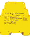 Front view of yellow Surge Protection Device SDPSTN 20kA Industrial Signal Line Module for reliable equipment protection.