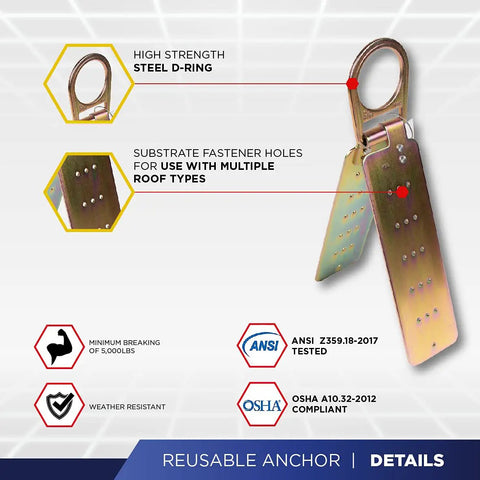 Reusable galvanized steel anchor detail from Safety Harness With 50ft Vertical Rope And Anchor Set For Roofers And Construction Pros Fall Arrest Kit OSHA And ANSI Compliant Gear For Secure Worksites