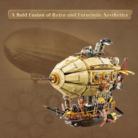 Steampunk Airship Model Kit For Grownups Dual Layer Zeppelin With Gear Driven Mechanical System DIY Building Blocks Set