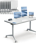 Adjustable Rolling Folding Table Packed With Modular Connectors And Heavy Duty Casters For Flexing Extra Wide Spacious Office Workstations Or Laid Back Podcast Workspaces with foldable design.