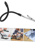 Close-up of Six Piece Welding Fixture With Magnifying Glass Lamp Clamp And Circuit Board Holder For Soldering, durable iron build