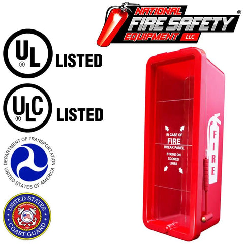 Tough As Nails Heavy Duty Polyethylene Outdoor Fire Extinguisher Wall Box Cabinet secure enclosure, red cabinet with break panel feature.