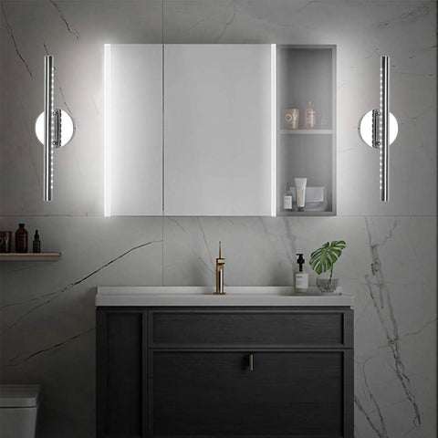 Upgrade Your Bathroom With A Sleek 15.7 Inch Vanity Light Fixture, 5W LED Cool White 6000K, Stainless Steel next to mirror
