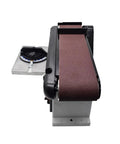 Compact Portable Mini Desktop Belt Sander With Brushless Motor For Wood Sanding, Polishing, And Edge Trimming side view with sanding belt.