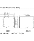 Dimensions of Pro Grade Abs Plastic Project Box Featuring IP65 Beat The Rain Seal, showing 11.4 x 8.3 x 3.9 inches.