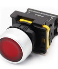 Close-up of red LED push button from Two Pack Dual Color Red Green LED Push Button Switch 110 To 220 Volt Waterproof IP65 22mm Panel Mount