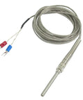 K Type Thermocouple Probe Sensor Cable 50mm By 5mm, 0-500C Range, 9.8 Ft Long Three Meter Lead With Metal Shield, Fork Terminal Spacing 4mm