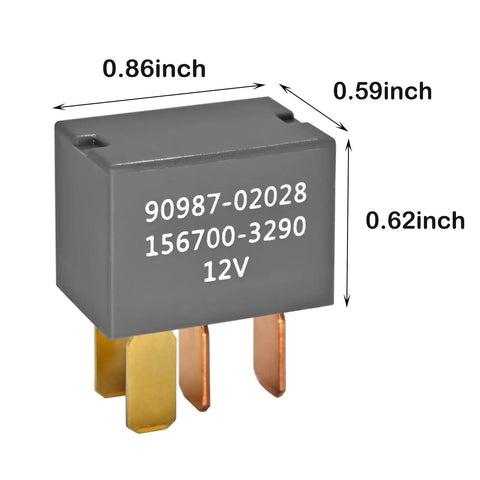 12V DC 30A 4 Pin Automotive Relay Pack Of 2 For Toyota Vehicles 1997 And Up Direct Replacement With OEM-Quality Performance, 0.86in relay close-up