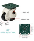 Heavy Duty Furniture Casters With Telescopic Leveling And Silent Nylon Swivel Wheels Galvanized Aluminum Brackets, specifications and dimensions shown.