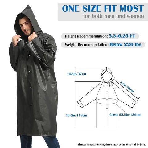 Black EVA Waterproof Rain Poncho Coat With Hood And Long Sleeves For Adults Unisex Outdoor Rain Gear Thick Tear Resistant And Breathable