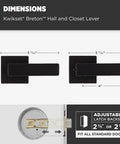 Dimensions of Matte Black Interior Passage Door Lever For Closets And Hallways Non Locking Reversible Handle, DIY Install