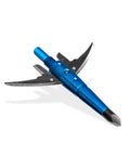 Levi Morgan Series 2-Blade Mechanical Broadheads 100 Grain Expandable with 2.0 Inch Cut in Blue, close-up view of broadhead design.
