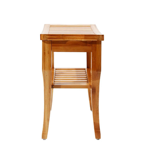 Side view of Sturdy Bamboo Shower Bench Seat With Storage Shelf Organizer Waterproof Bathroom Chair For Shower Tub And Balcony