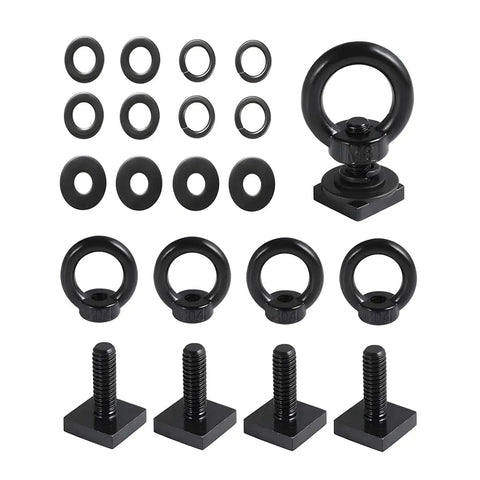 4 Piece T Track Mount Tie Down Kit With M8 Stainless Steel Heavy Duty T Bolt Eye Nuts And Rings For Roof Rack Anchoring Universal Fit