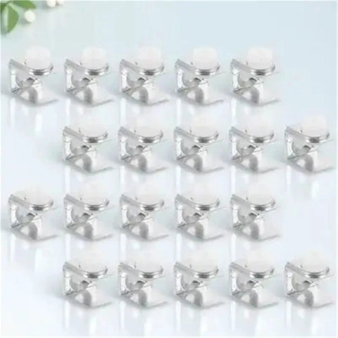 Bulk 100/200 Piece Shelf Brackets Glass Support Clamps Zinc Alloy Wall Mounts for Shower Rails Displayed in Rows