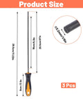 Three Pack 1/8 Inch Chainsaw File Set For Quick Sharpening Of Chainsaw Teeth, Pro Grade Steel Chainsaw Files Kit, size details shown.