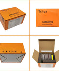 Box of 3 Inch Sanding Discs Kit All In One With 100 Pcs Discs And 2 Buffing Sponge Blocks displayed from different angles