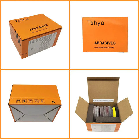 Box of 3 Inch Sanding Discs Kit All In One With 100 Pcs Discs And 2 Buffing Sponge Blocks displayed from different angles
