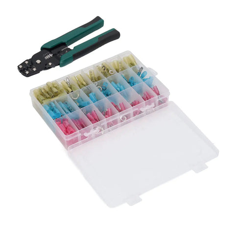Top Tier PVC Insulated Ferrule Crimping Tool Kit For Electrical Wire Connections AWG 22-10 With Heavy Duty Butt Connectors open case