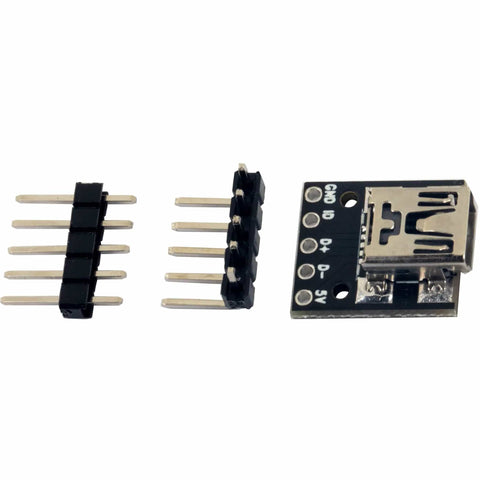 Mini USB Breakout Board Female Connector 5 Pins 0.1 Inch Pitch 150 Mils PCB Converter Board With Straight And 90 Degree Pin Headers Pack Of 10