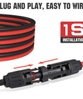 Beefy Solar Extension Cable 10 Ft 10 AWG 30 Amp DC IP67 Waterproof With Tinned Copper Core Red Black Quick Connectors