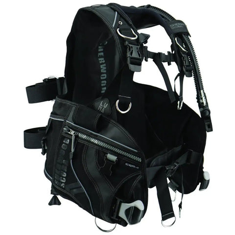 Women's Weight Integrated Jacket Style BCD For Scuba Diving With Six Stainless Steel D Rings, black with magenta trim, size large