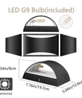 Dope Black Modern LED Wall Sconce Set of 2 with dimensions and G9 bulb included shown for indoor use
