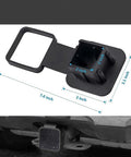 Black Rhinestone Trailer Hitch Cover For 2 Inch Receivers with dimensions in 3D view and installed on vehicle
