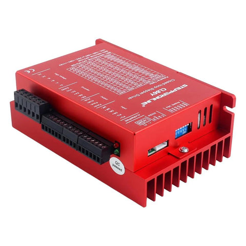 StepperOnline Y Series closed-loop stepper driver V2.0 in red enclosure with black terminal blocks and heat sink fins