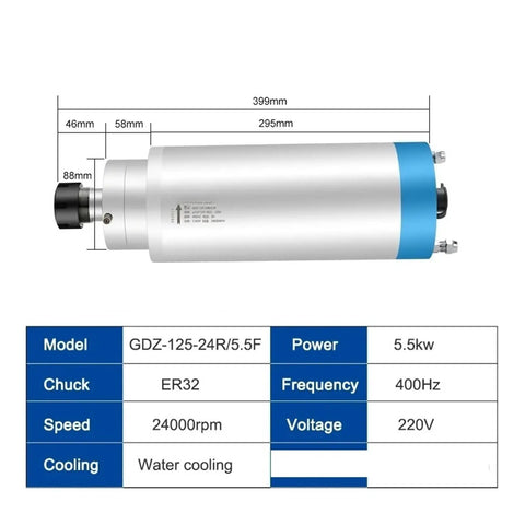 Water Cooled CNC Spindle For Engraving Machines With ER32 Chuck D125mm 24000 RPM 5.5kW 220V metal housing
