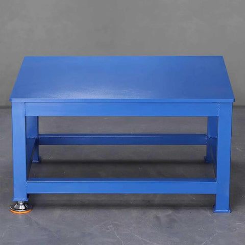 Rock Solid Heavy Duty Steel Workbench Featuring Multiple Lockable Drawers And Sturdy Powder Coated Surface For Garage Workshop Storage And Weekend Warrior Projects, blue powder coated surface.