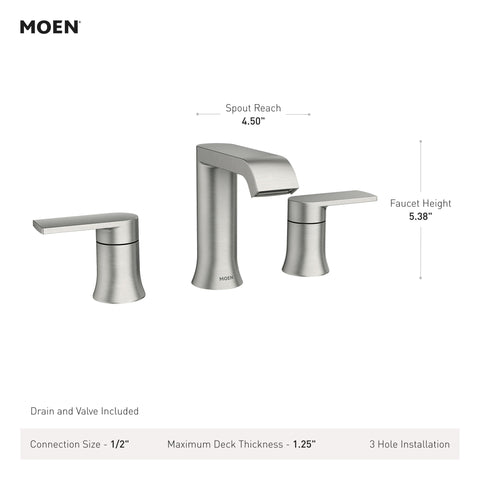 Genta Chrome Adjustable Widespread Two Handle Bathroom Faucet With Valve Included, spout reach 4.50 inches, faucet height 5.38 inches