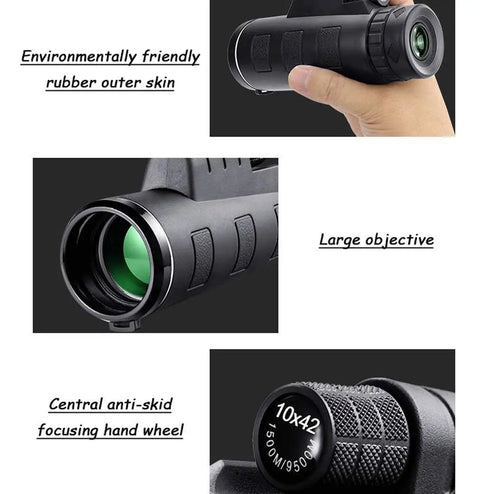 10X42 Monocular With Wide Angle View Central Focus For Hunting Travel Bird Watching Wildlife Viewing And Outdoor Concerts
