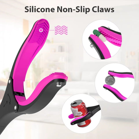 36-inch pink foldable reacher grabber tool with 360° rotating jaw and two magnets