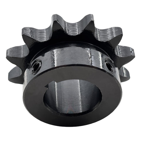40B12 Seven Eighths Inch Bore Roller Chain Sprocket Type B For Size Forty Chain Twelve Teeth Half Inch Pitch Hardened 1045 Carbon Steel With Thirty Eight To Forty Two HRC Three Sixteenths By Three Thirty Seconds Keyway Two Set Screws At Ninety Degrees