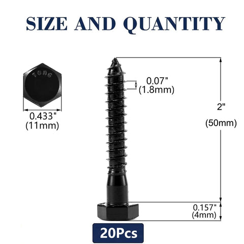Durable One Quarter Inch By Two Inch Lag Screws Set Twenty Pieces Hex Head Wood Bolts Black Oxide Made From 304 Stainless Steel Eighteen Eight Grade