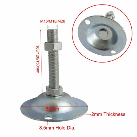 80mm Adjustable Leveling Feet for Furniture With Threaded Sockets, 2 Pack, Easy Glide and Height Adjustable Feet for Home Office Kitchen Garage Workshop Furniture, metal base