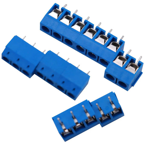 Boxed 2 Pin And 3 Pin 5mm Pitch PCB Mount Screw Terminal Block Connectors Blue For 14 To 22 AWG Wire Rated 300V 10A Easy Splice