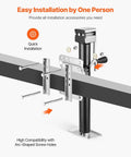 Installed trailer jack with bolt-on mounting hardware on a trailer frame; black post, silver bracket, 2500 lb capacity