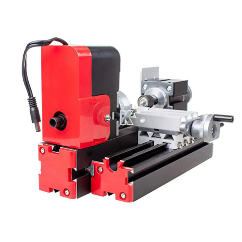 HUSHHAAMPP 12V Mini Lathe Machine High Speed Motor Turning Tool For Wood Plastic Soft Metal DIY Hobby Project 20M RPM Bench Top Craft Gear with motor and rails