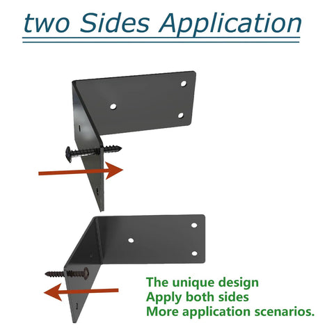 Two-sided application of heavy duty L shaped corner brackets for raised garden beds black stainless steel angle braces large metal iron brackets for wood rust proof shelf support and corner reinforcement built to last for DIY projects.