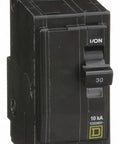 Front view of 30 Amp Heavy Duty 120 And 240 VAC Two Pole Miniature Circuit Breaker QO230 With Thermal Magnetic Trip, 10 kA Interrupt