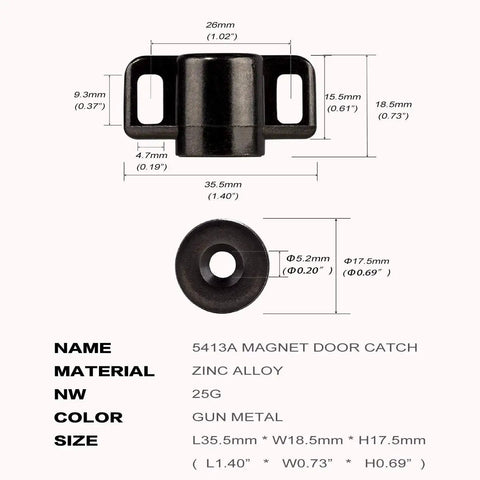 Beefed Up 4 Pack Magnetic Cabinet Door Catches With Neodymium Magnets, Heavy Duty Cabinet Latches dimensions in black gun metal finish