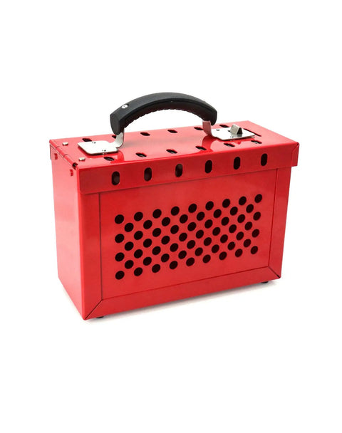 Red Portable Group Lock Box With 12 Padlock Capacity For Lockout Tagout Safety, Easy Share For Teams, Heavy Duty Steel Build With Ergonomic Handle, Durable Construction, 2 Pack