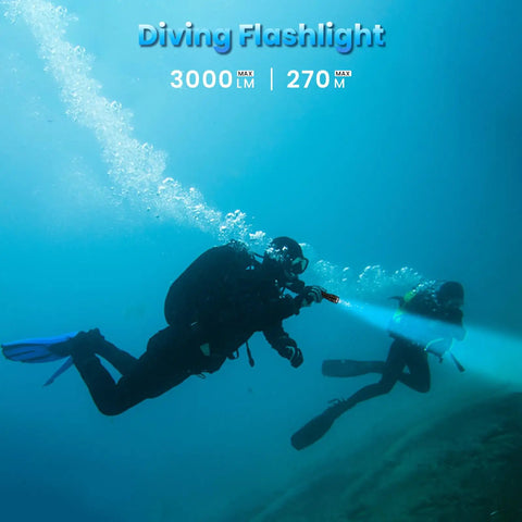 Two divers using Ultra Bright 3000 Lumen Scuba Dive Light With Magnetic Ring Switch IPX8 Waterproof To 100 M underwater