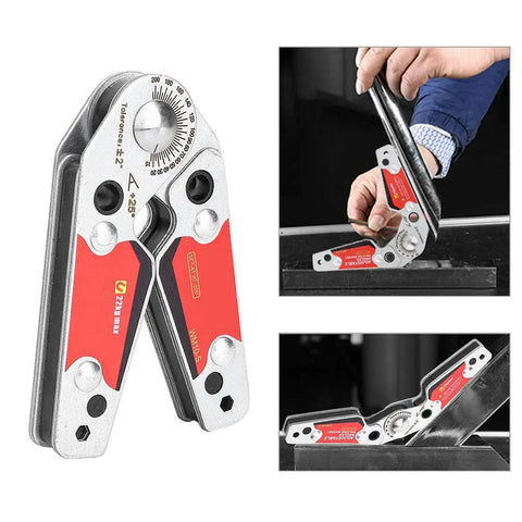 Heavy Duty Adjustable Magnetic Welding Clamp With 20 To 200 Degree Range, Holds Rock Solid Up To 48 Lbs For Pro Hardware Work And On-Site Construction Jobs You Can Trust, shown at various angles.
