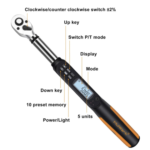 Three Eighth Inch Digital Torque Wrench With Buzzer And LED, Pro Grade Adjustable Torque Tool for Bikes and Cars, display details