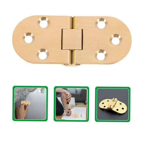 Top Tier Pack of Heavy Duty Brass Table Folding Hinges With 180 Degree Rotation For Sewing Machines Desks And Doors Super Smooth Quiet Flip Top Hardware, close-up view.