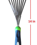 Stainless Steel Hand Rake With Ergonomic Handle For Gardening, Soil Tilling And Cultivating, 14-inch tool with a 5-inch rake head.